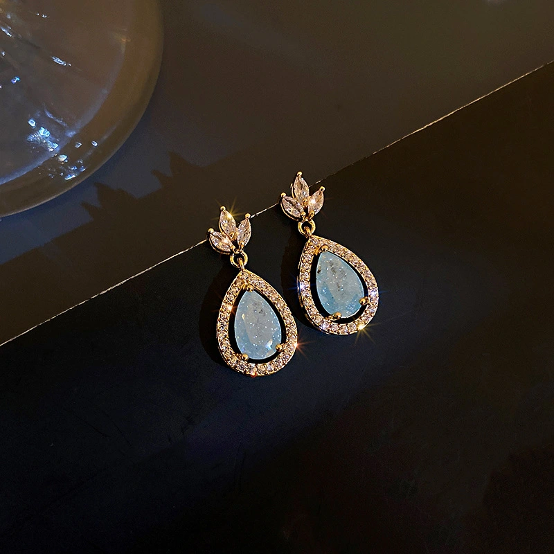 Blue Crystal Earrings French Fashion Retro