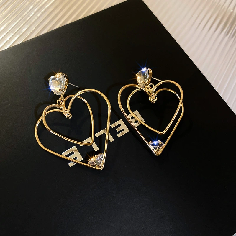 Diamond And Zircon Three Dimensional Love Earrings