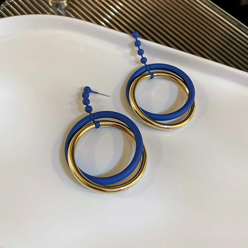 925 Silver Needle Baked Lacquer Circle Ring Earrings