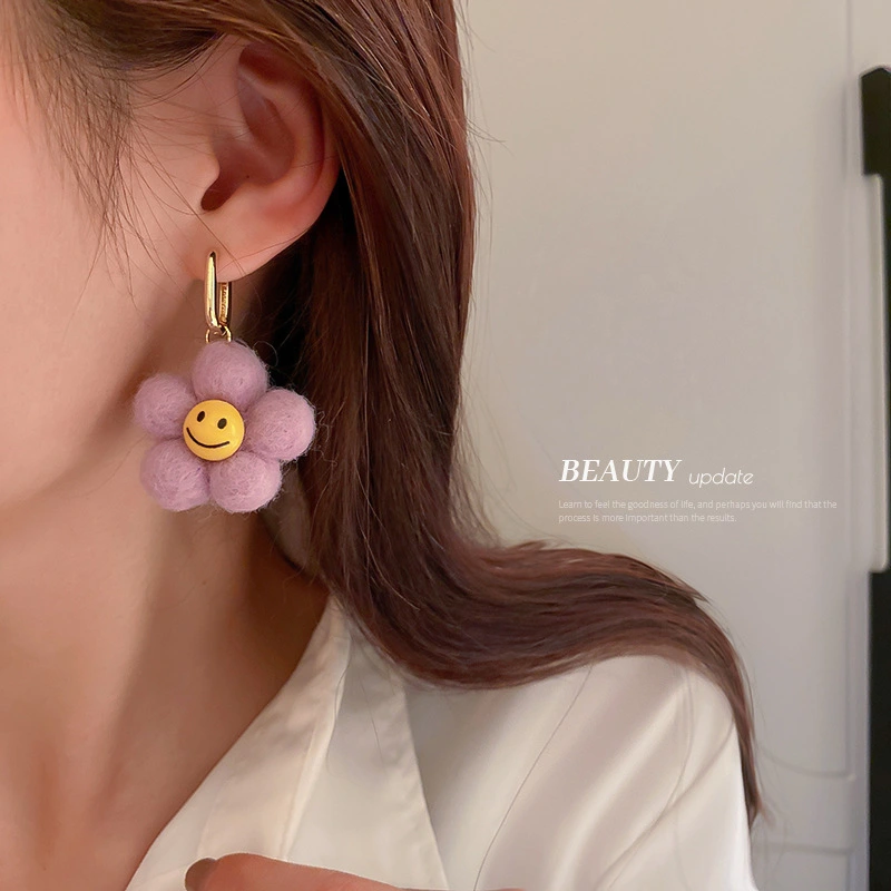 Felt Flower Metal Ear Buckle Earrings