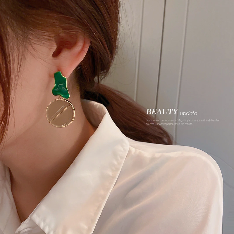 925 Silver Needle Korean Round Button Earrings Irregular Geometric Stud Earrings