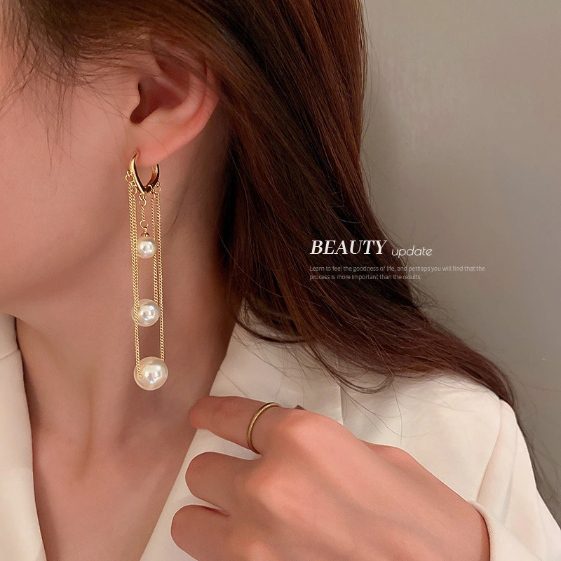 Metal Design Sense Chain Long Earrings Fashion Art Earrings