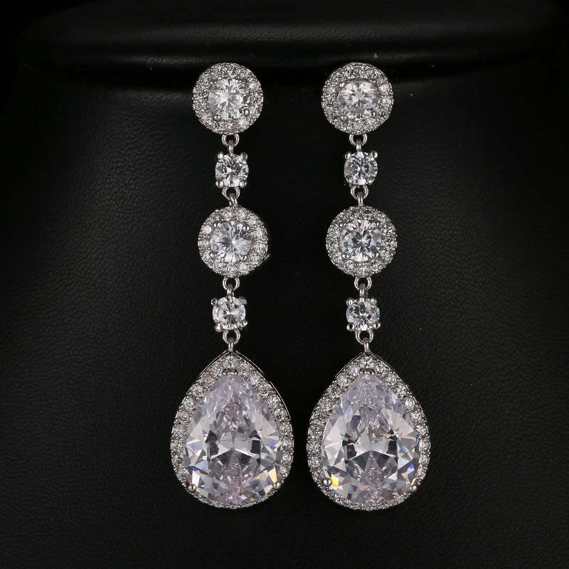 Women's Long Micro-inlaid Geometric Zircon Earrings