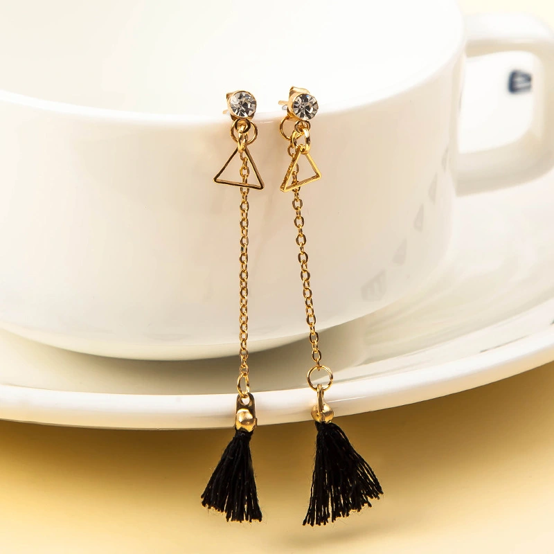 Triangle Diamond Long Wool Tassel Earrings