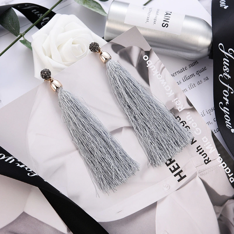 Ethnic Style Elegant Gray Bohemian Long Tassel Earrings