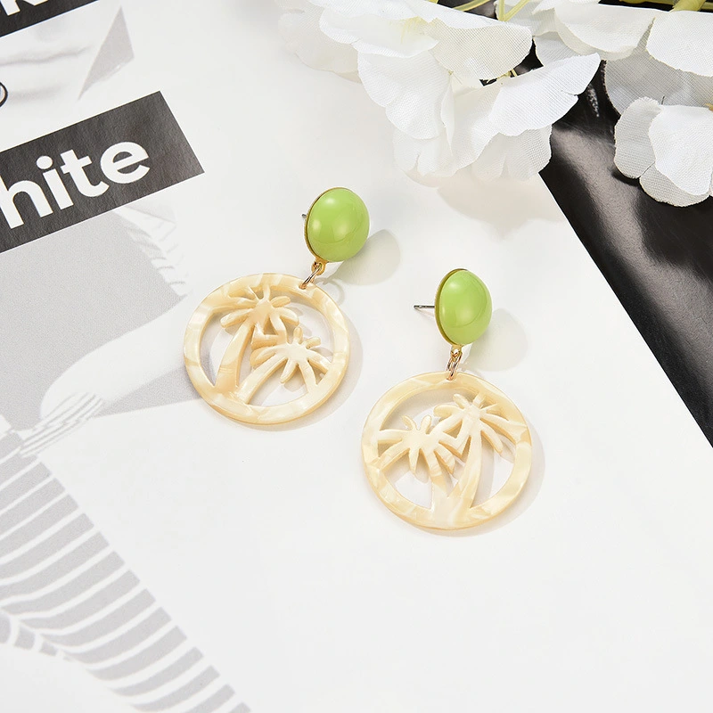 Electroplating Hollow Round Leaf Acetate Earrings