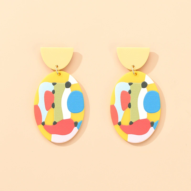 Acrylic Graffiti Contrast Color Earrings Fashion