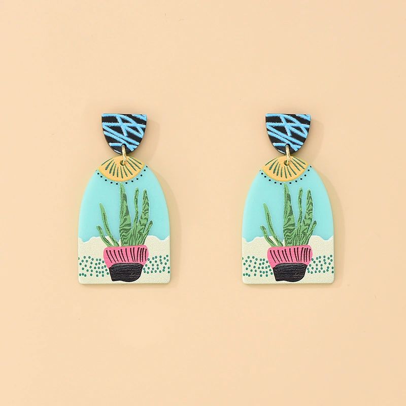 Acrylic Color Cactus Resin Earrings 3D Printing Plant