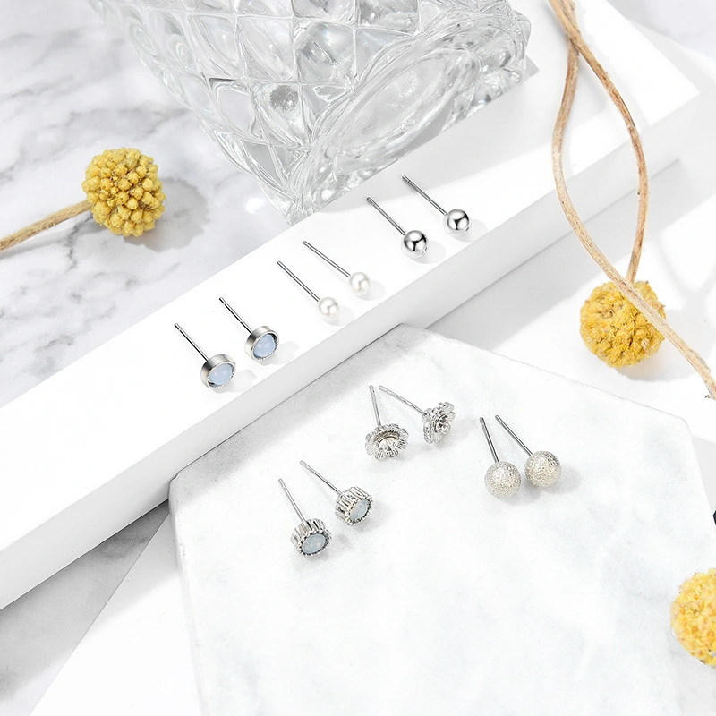 Set Of 6 Pairs Of Earrings Pearl Flowers
