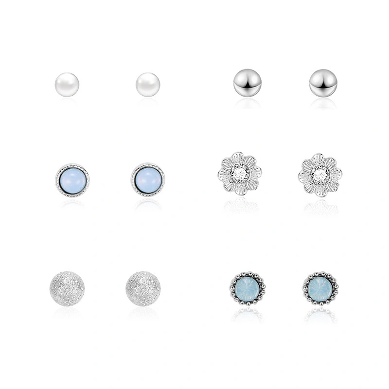 Set Of 6 Pairs Of Earrings Pearl Flowers
