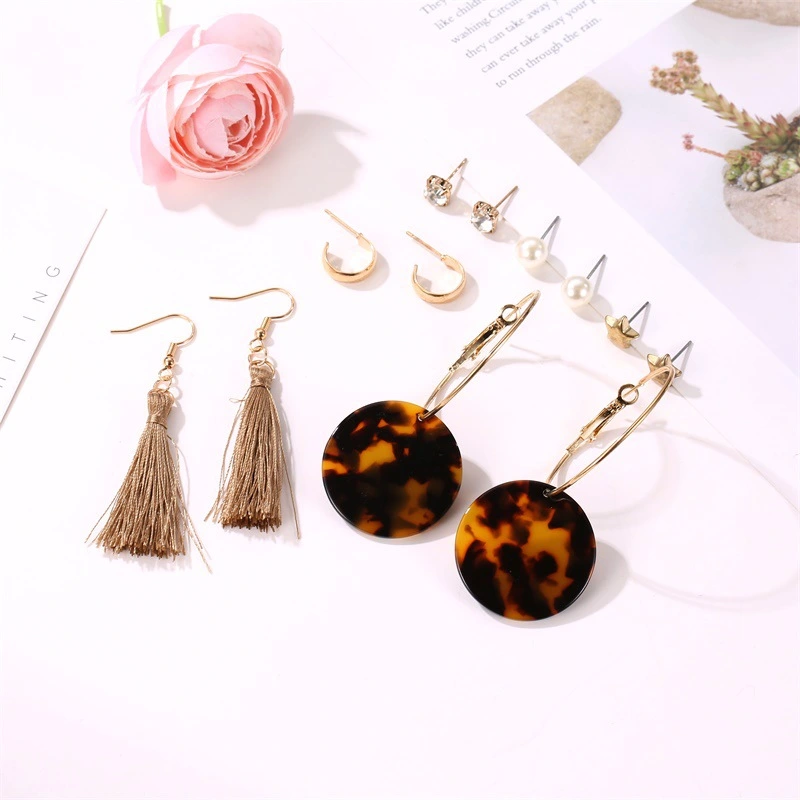 Europe And The United States Popular Earrings Circle Leopard Tassel Earrings