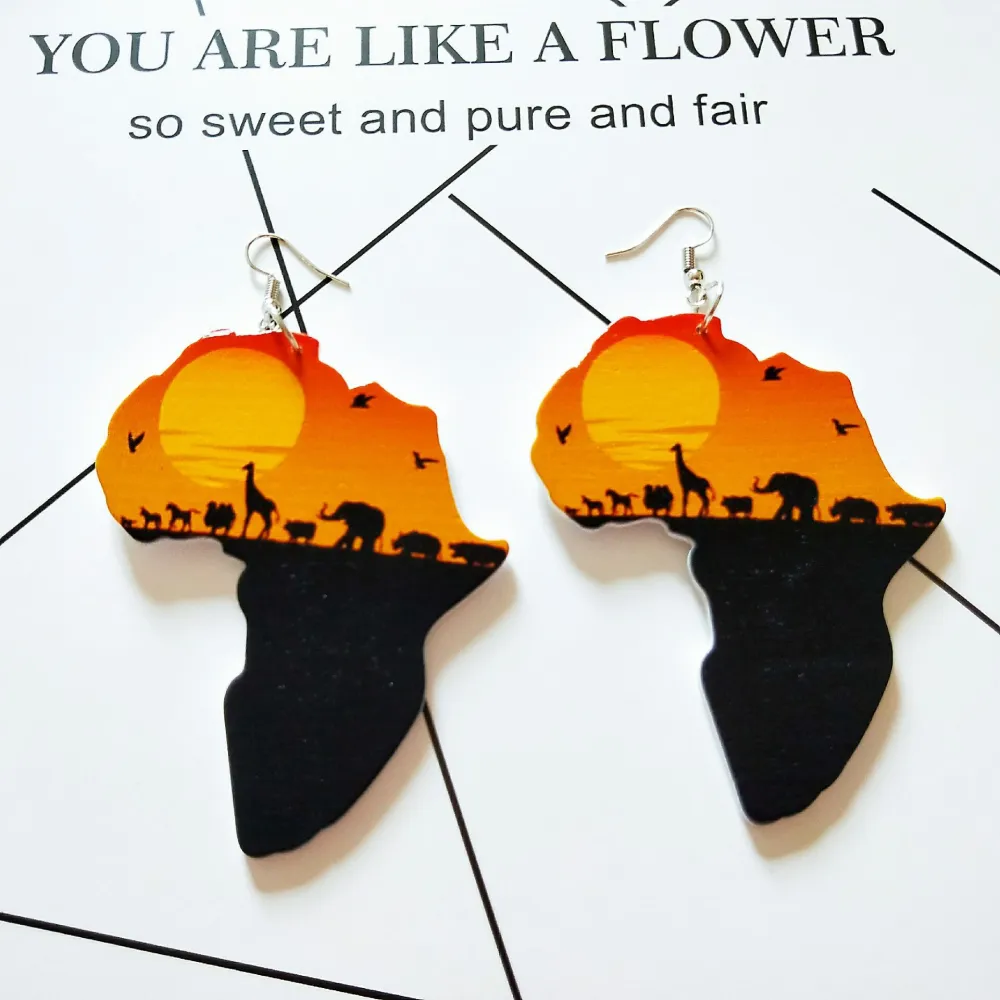 Pattern Geometric Map Wooden Fashion Earrings