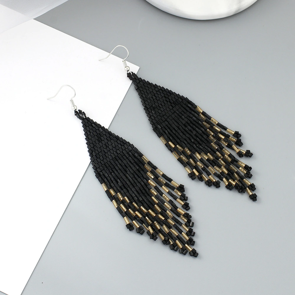 Fashion Ladies Rice Beads Bohemian Tassel Earrings