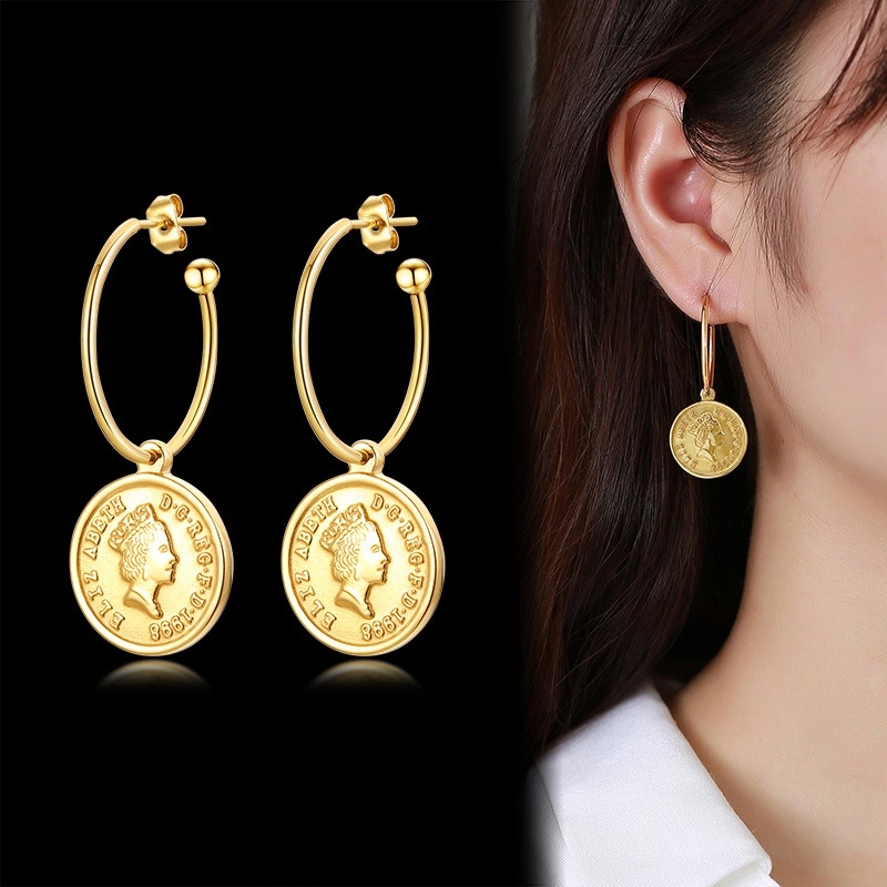 Stainless Steel Gold Ladies Round Brand Titanium Steel Earrings