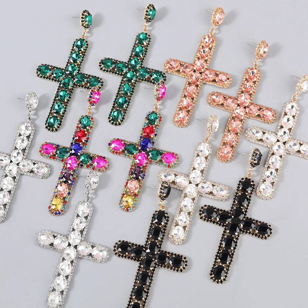 Alloy Diamond Rhinestone Cross Fashion Earrings