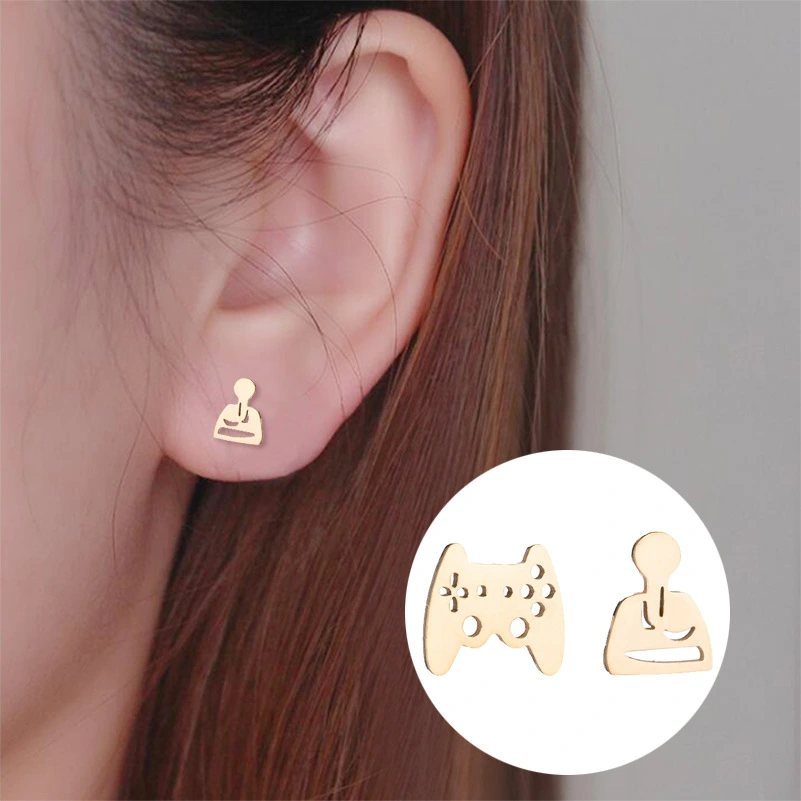 Stainless Steel Asymmetrical Stud Earrings Gamepad Earrings Europe And America