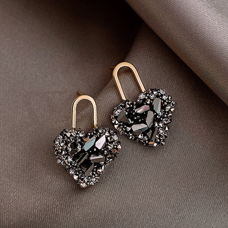 Love Half Hollow Pearl Rhinestone Stud Earrings