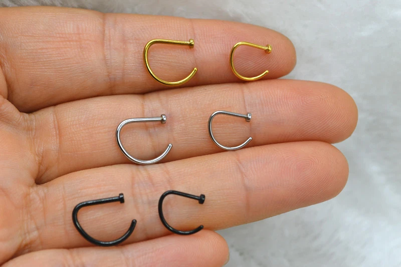 False Nose Ring No Hole D Shaped Stainless Steel