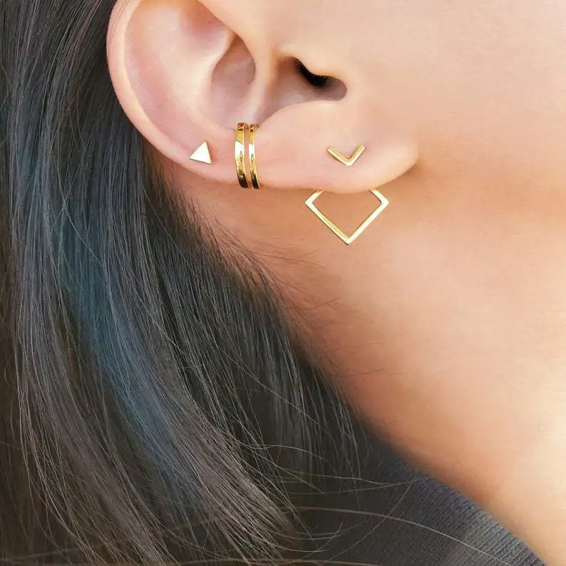 Simple Temperament Geometric Square Two-piece Multi-wear Earrings Female