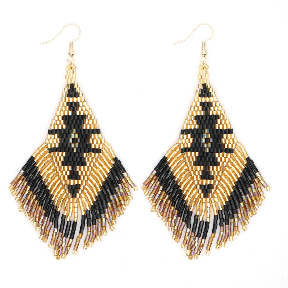 Rice Beads Geometric Tassel Beaded Earrings Women