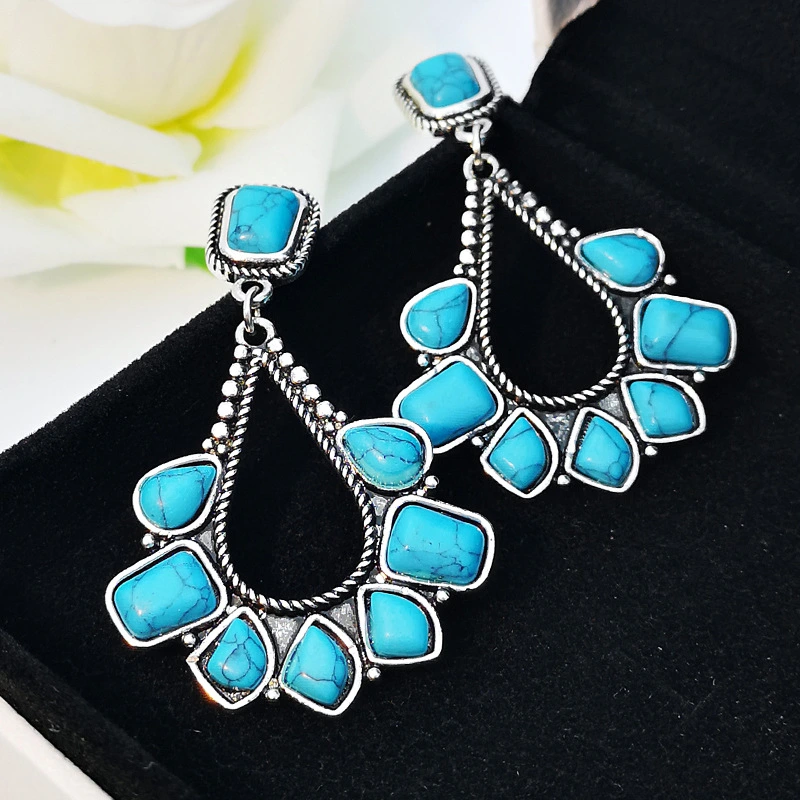 Fashion Ruili 925 Silver Plated Turquoise Earrings