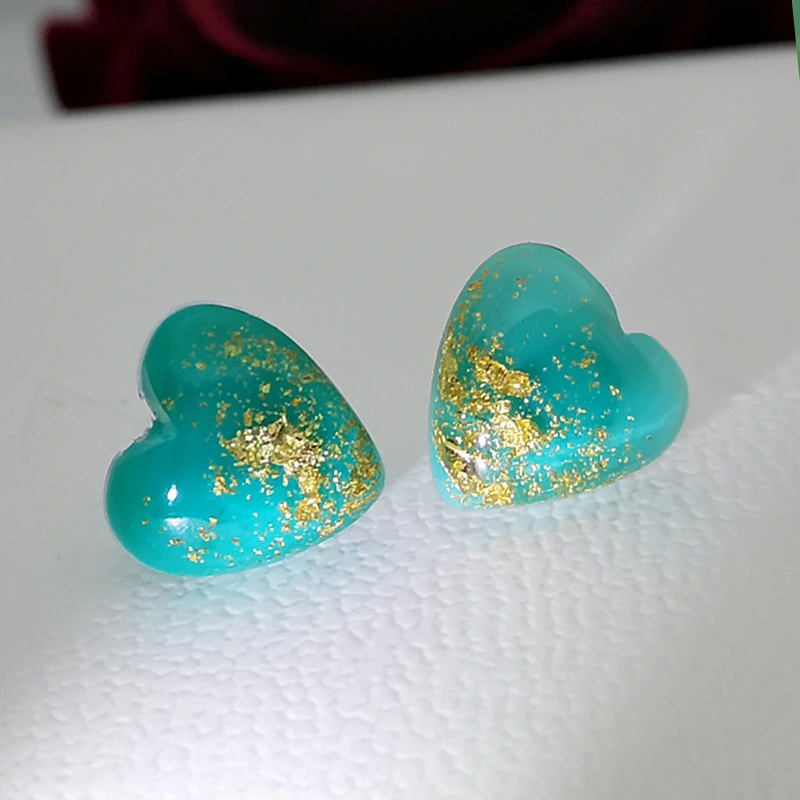 Fashion Heart Shaped BlueGold Opal Stud Earrings