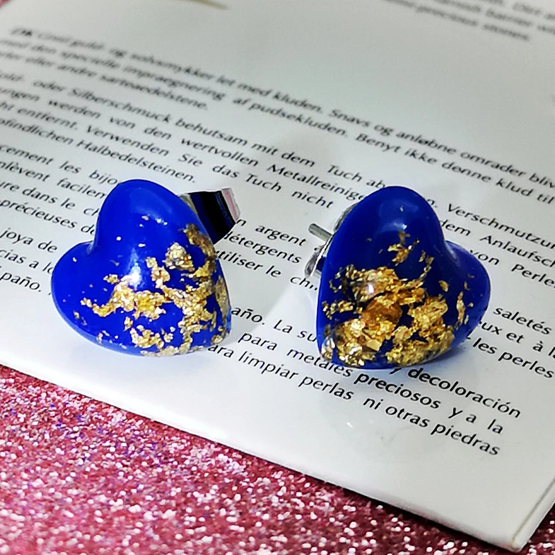 Fashion Heart Shaped BlueGold Opal Stud Earrings