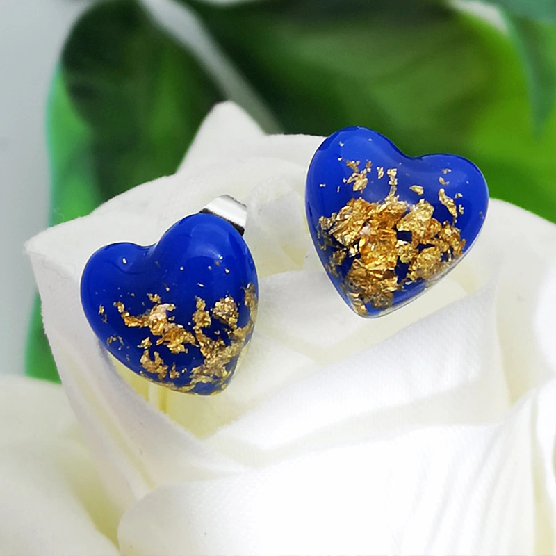 Fashion Heart Shaped BlueGold Opal Stud Earrings