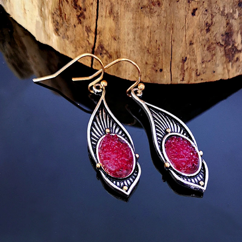 Creative Bird Feather Inlaid Purple Ore Earrings