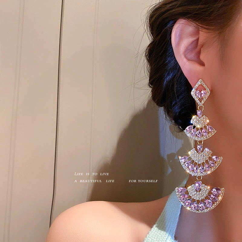 925 Silver Needle And Diamond Fan Earrings