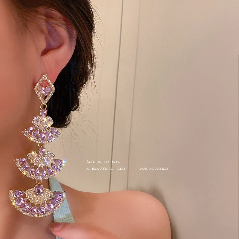925 Silver Needle And Diamond Fan Earrings