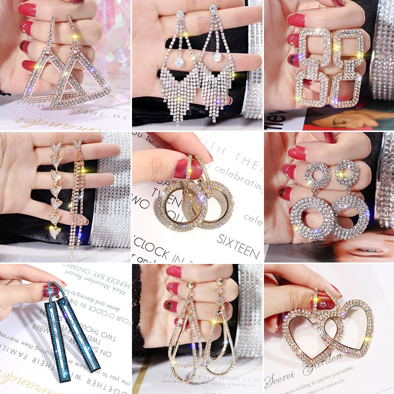 Fashionable Geometric Circle Rectangle Rhinestone  Simple Earrings