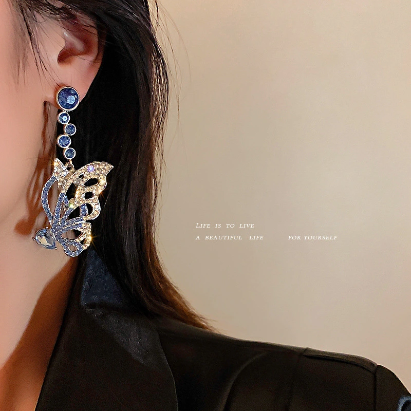 925 Silver Needle Diamond Butterfly Wing Earrings