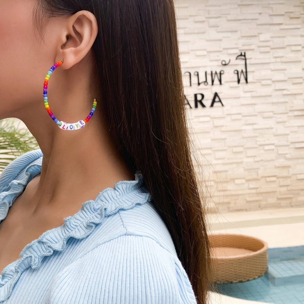 Jewelry Bohemian Contrast Rainbow Rice Bead Earrings