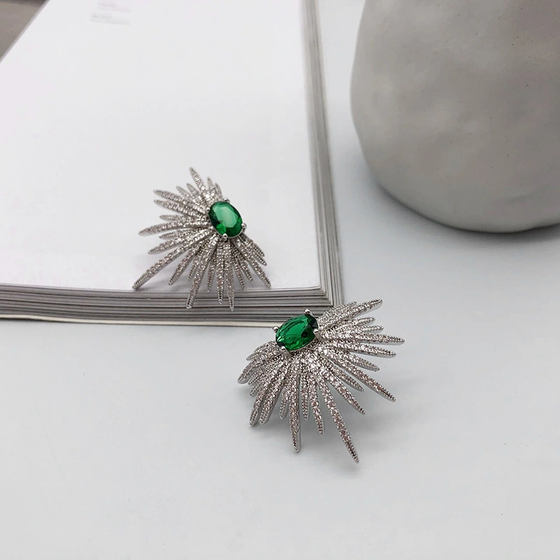 Zircon Stud Earrings Women Retro Emerald Diamonds