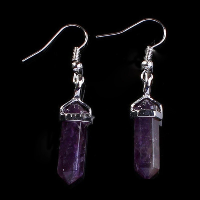 Small Hexagonal Pillar Crystal Stone Earrings