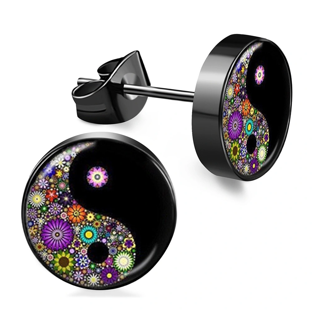 Stainless Steel Oil Dripping Exquisite YinYang YinYang Earrings