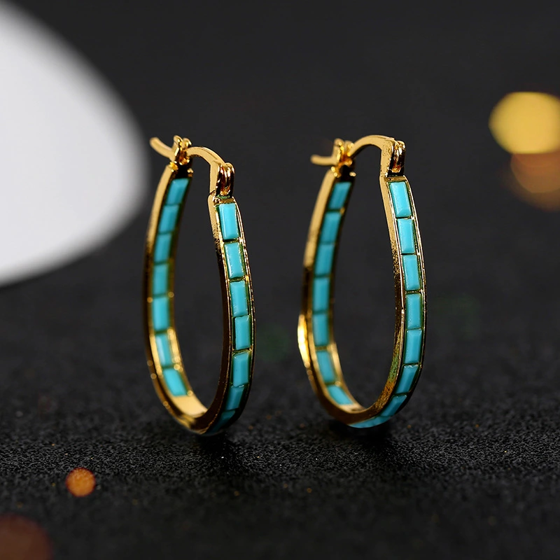 European And American Plated Gold Sapphire Earrings