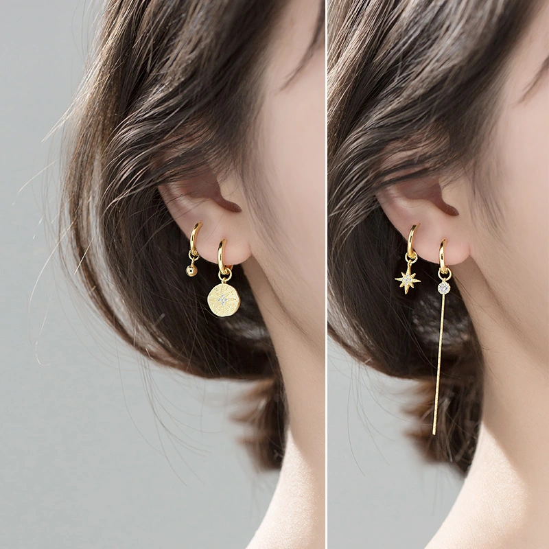 Simple And Cold Wind Earrings Long Diamond-studded Six-pointed Star Earrings