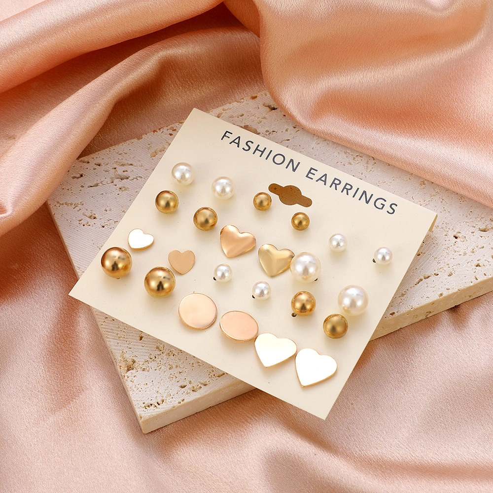 Simple Love Pearl Earrings Set Fashion Creative