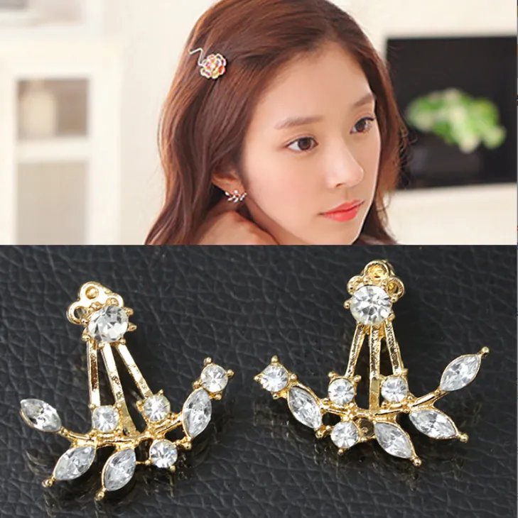 Fashion Women's Diamond-studded Crystal Leaf Earrings