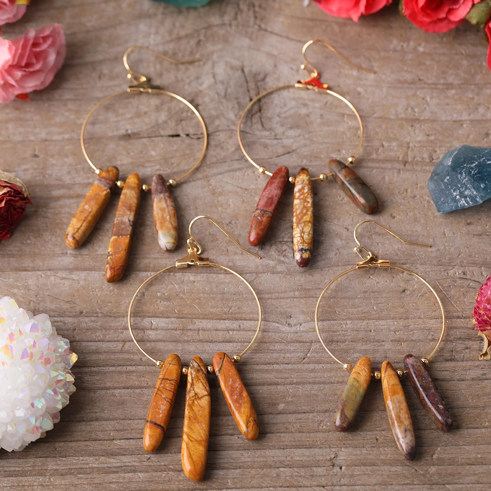 Women Gold Copper Wire Earrings Natural Turquoise
