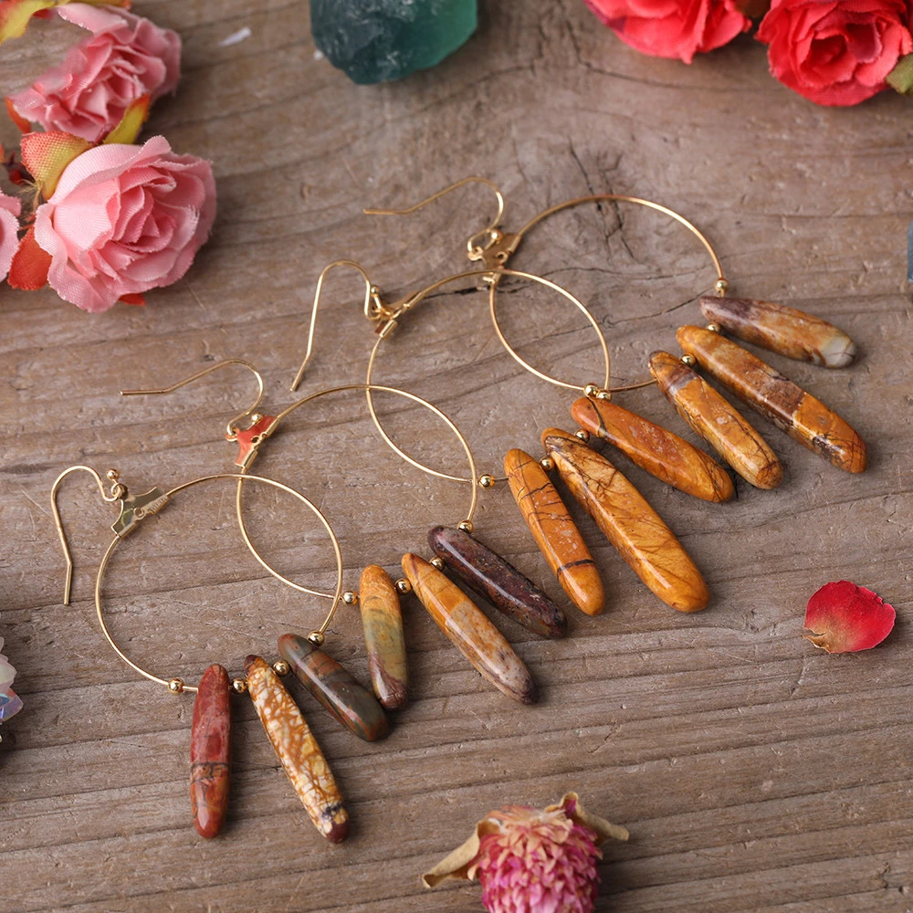 Women Gold Copper Wire Earrings Natural Turquoise