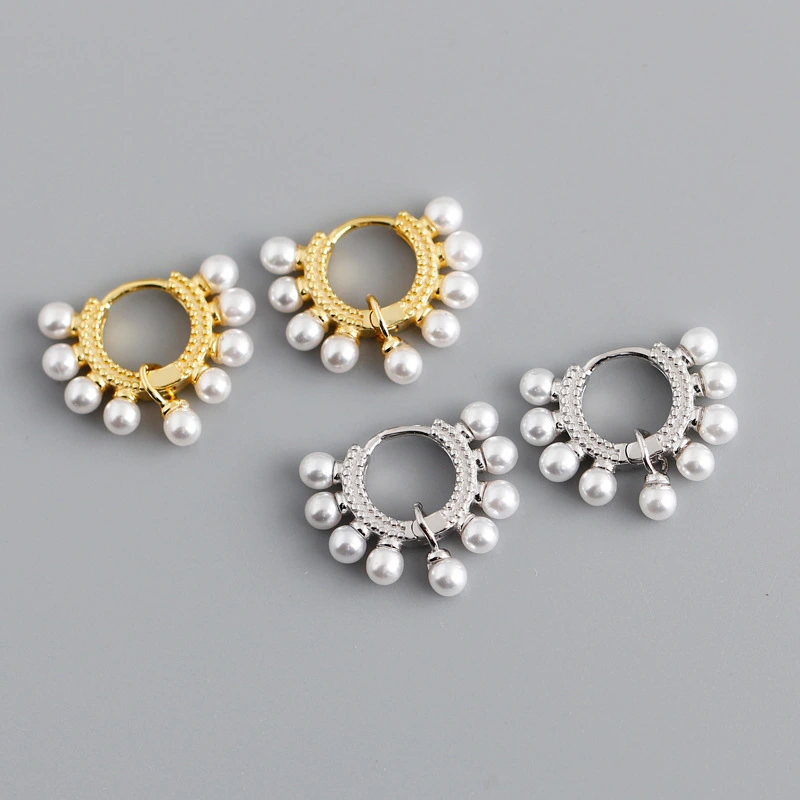 Pearl circle s925 sterling silver stud earrings