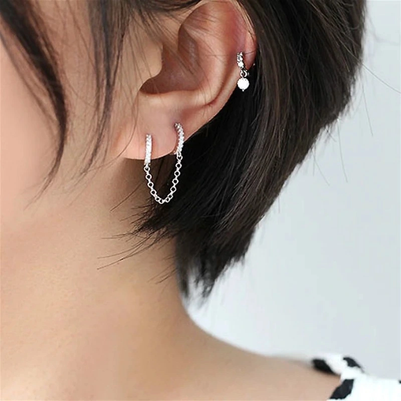 Double Pierced Conjoined Diamond Earrings Women