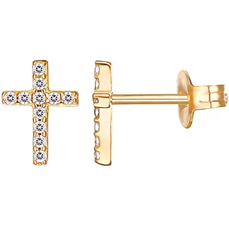 Cross Diamond Stud Earrings