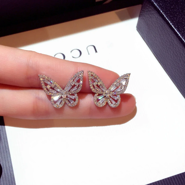 Full diamond butterfly ear stud femininity