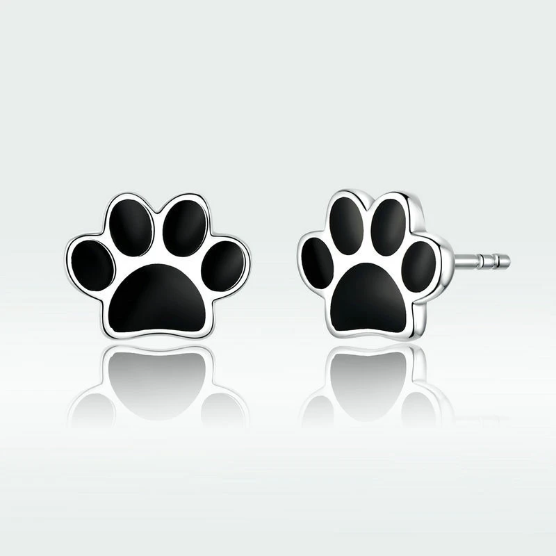 Sterling silver cute paw print earrings