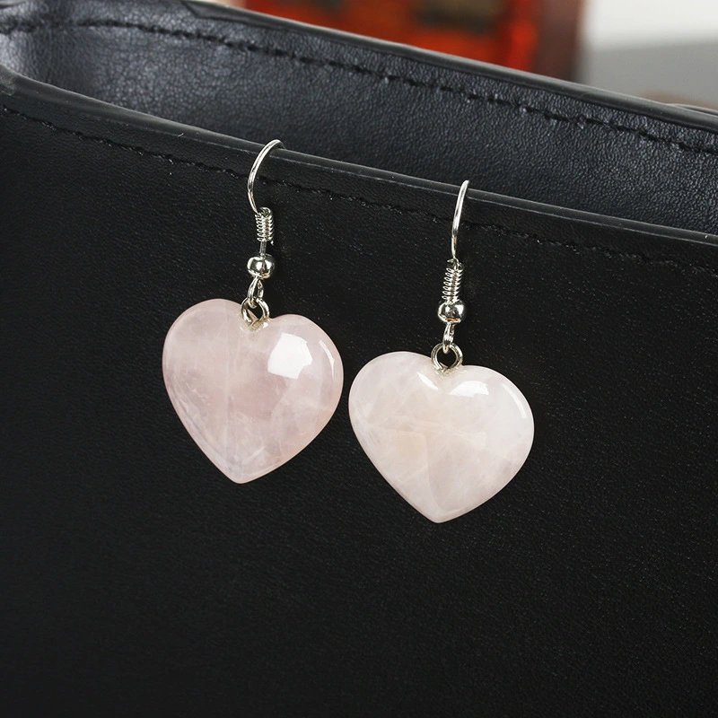 Love peach heart imitation marble pattern earrings