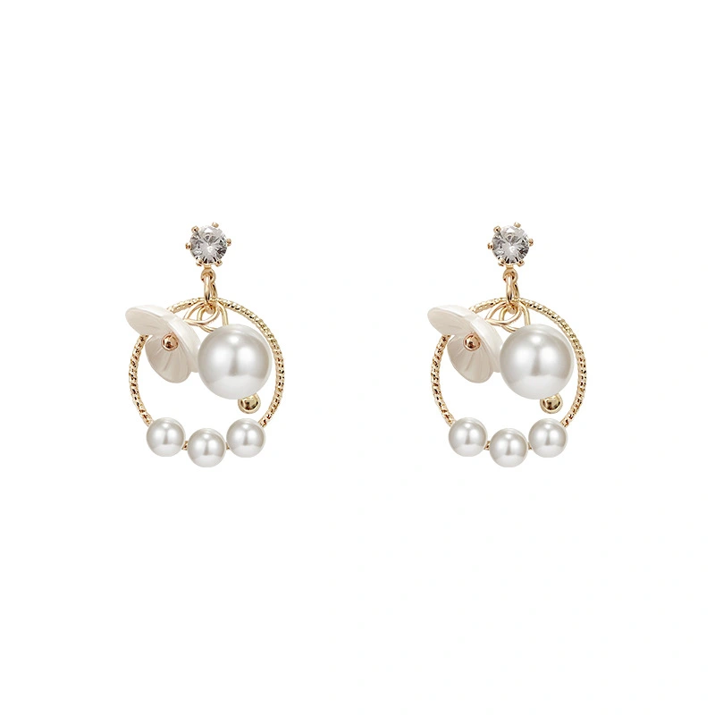 Circle Earrings Female Design Sense Pearl Temperament